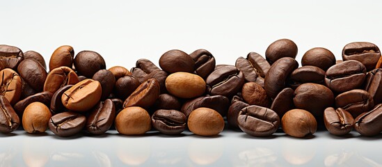 photo of brown coffee beans on isolated white background