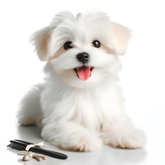 Adorable White Maltese Puppy Sitting Indoors on a Sunny Day