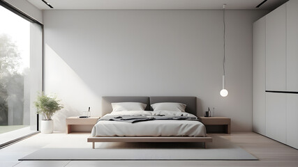 Interior modern bedroom, Minimalism, Generative AI