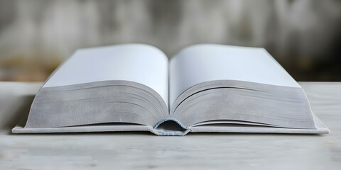 Obraz premium Overhead view of a blank hardcover book with a light gray fabric cover on a white background. Concept Book photography, Minimalist style, Gray fabric, White background, Overhead view