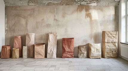an industrial multi-wall paper bag in a warehouse setting, filled with bulk materials and ready for shipment, conveying reliability and efficiency.