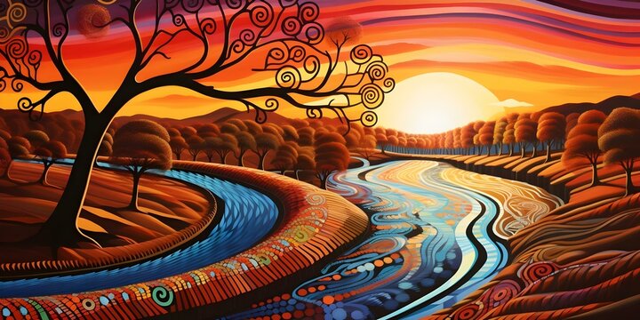 Australian Aboriginal dreamtime creation story of the Rainbow Serpent shaping the land rivers and people. Concept Australian Aboriginal culture, Dreamtime stories, Creation myths, Rainbow Serpent