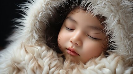 photo of a small child sleeping in a soft thick jacket