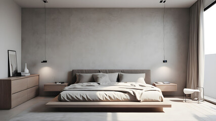 Interior modern bedroom, Minimalism, Generative AI