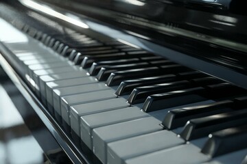 a close-up view of piano keys, with a focus on several black and white keys