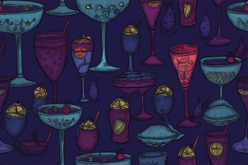 Cocktail pattern with martinis, wine, and margaritas.