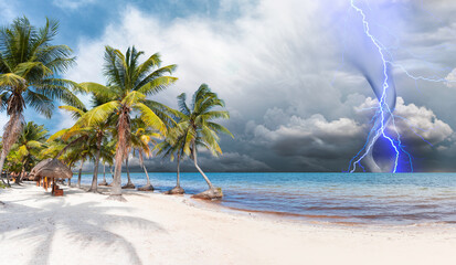 Tropical storm, hurricane over the Gulf of Mexico, black clouds over the ocean, Caribbean Sea