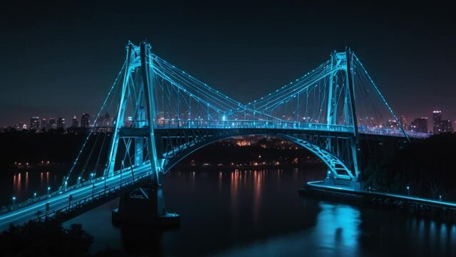 bridge with blue neon lights at night