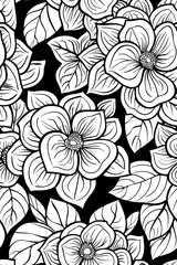 Fototapeta premium A black and white drawing of flowers with a black background