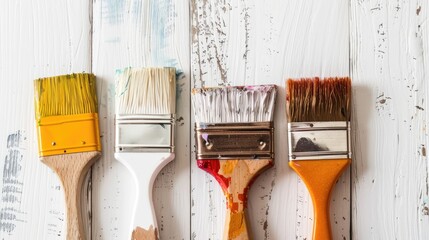 Tools for painting on a backdrop of white wood