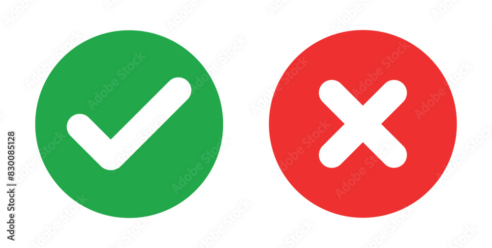 Wall mural sharp green checkmark and red cross on isolated white background vector symbol for right and wrong c