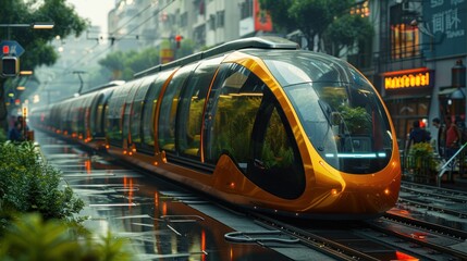 Hyper-detailed view of solar-powered public transportation