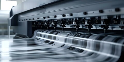 Operating Digital Inkjet Printer Producing Large Format Prints. Concept Large Format Printing, Inkjet Technology, Digital Printers, Color Calibration, Print Quality