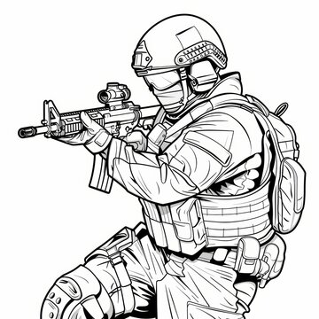 soldier aiming rifle black and white clip art preview