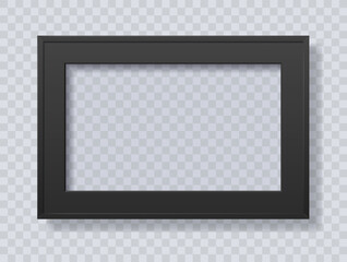 Black rectangle frame on transparent background. Realistic vector illustration