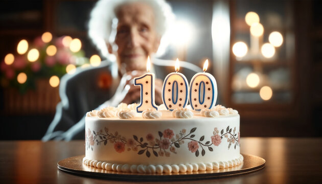 Celebration of 100th Birthday With Decorative Cake in Cozy Home Setting