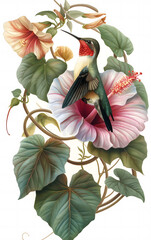Vibrant Hummingbird Among Exquisite Floral Illustration