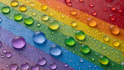 texture of water drops in the colors of the lgbt flag close up