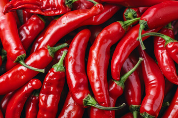 Spice background top view red hot peppers. Vegetarian menu, vegan shop catalogue, stimulation backdrop, flat lay style. Healthy taste vitamin texture, vegetarian food close up, copy space.