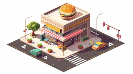 isometric burger shop vector