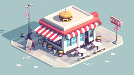isometric burger shop vector