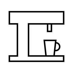 
Illustration depicting a black icon of a coffee machine and a mug on a white background