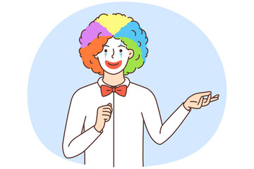 Man in clown costume work in entertainment industry