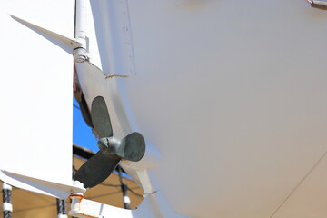 Steel ship propeller on a white lifeboat © andsyphoto