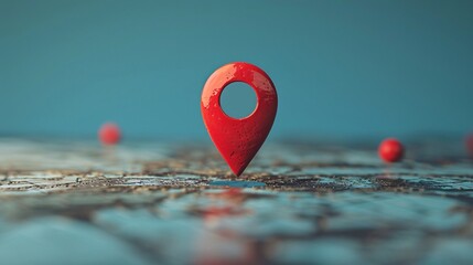 Close-up of a red map pin marker on a geographic map background, symbolizing travel, navigation, and location pinpointing.