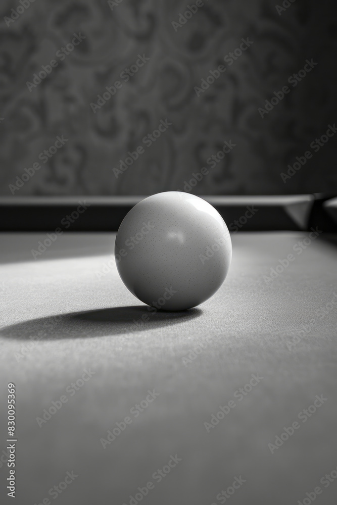 Poster scene featuring a minimalist line making contact with a billiard ball on a smooth, uncluttered table