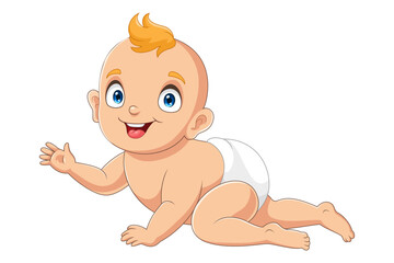 Cartoon smiling baby waving hand