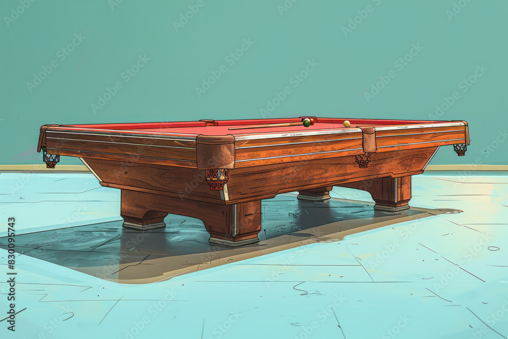 Aufkleber illustration of a simplified billiard table with a red surface, triangular corner pockets, and recta
