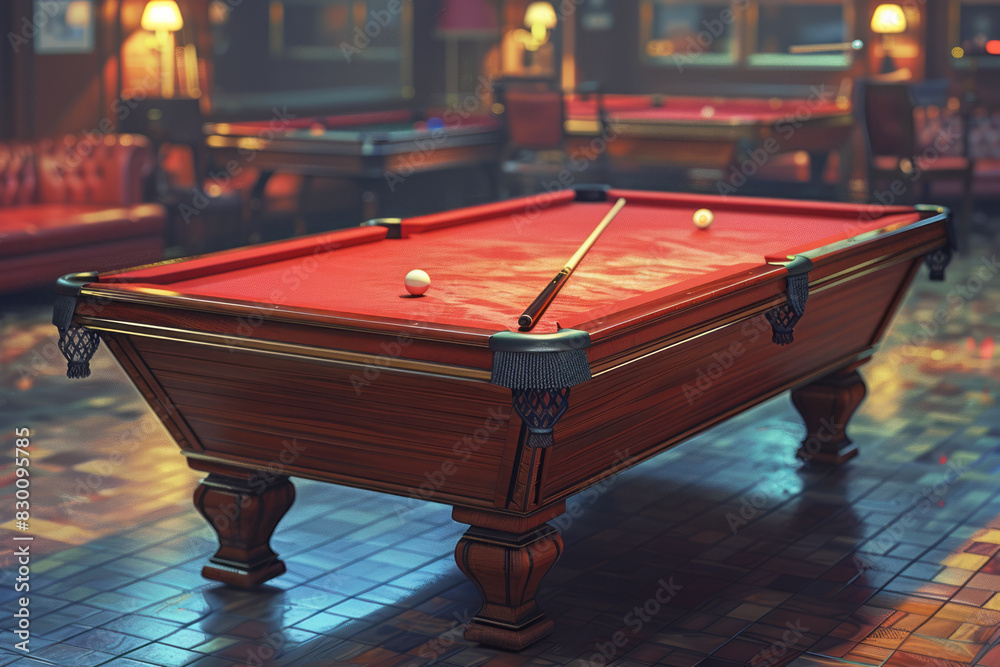 Aufkleber illustration of a simplified billiard table with a red surface, triangular corner pockets, and recta
