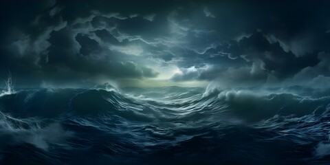 A foreboding atmosphere with ominous clouds hanging over a mysterious and eerie ocean. Concept Mysterious Ocean, Ominous Clouds, Eerie Atmosphere, Foreboding Scene
