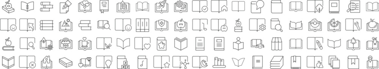 Signs of Book for Shops and Stores. Suitable for books, stores, shops. Editable stroke in minimalistic outline style. Symbol for design