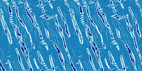 Summer blue dyed wave water pattern with broken linear stripe effect. Fresh blue underwater texture background for modern seamless nautical maritime organic style. 
