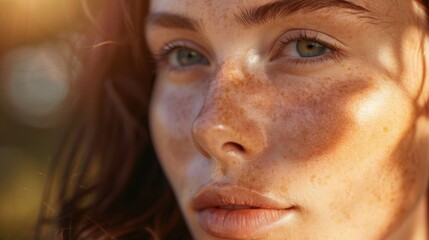 A close-up of a woman's radiant, flawless complexion, glowing with health and vitality, showcasing the beauty of natural skincare.