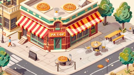 isometric pizza shop vector