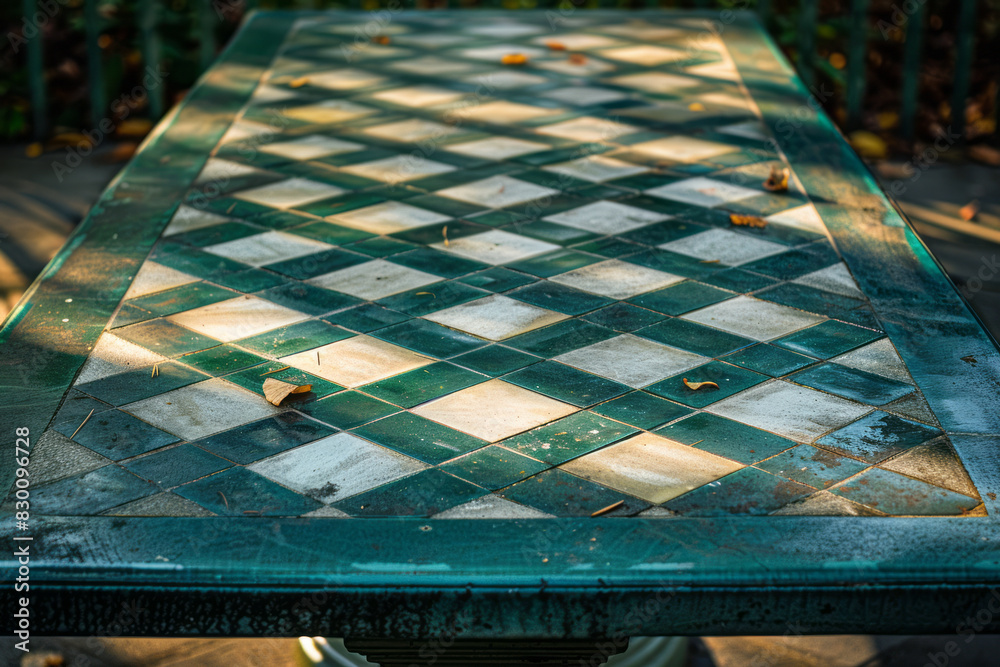 Aufkleber image of a green table with white outlines and diamond-shaped pockets, emphasizing simplicity and ge