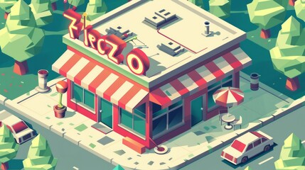isometric pizza shop vector