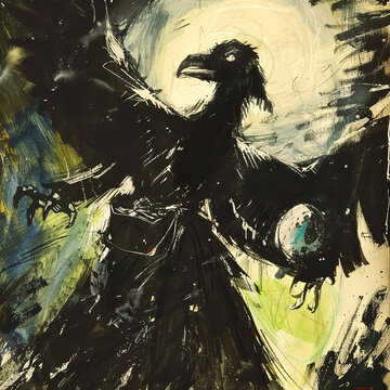 Fantasy Aarakocra Sorcerer with Magical Orb in Oil Paint Style Gen AI