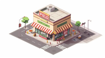isometric pizza shop vector