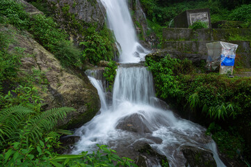 Beautiful Paglajhora waterfall on Kurseong, Himalayan mountains of Darjeeling, West Bengal, India. Origin of Mahananda River flowing through Mahananda Wildlife Sanctuary, Siliguri and Jalpaiguri.