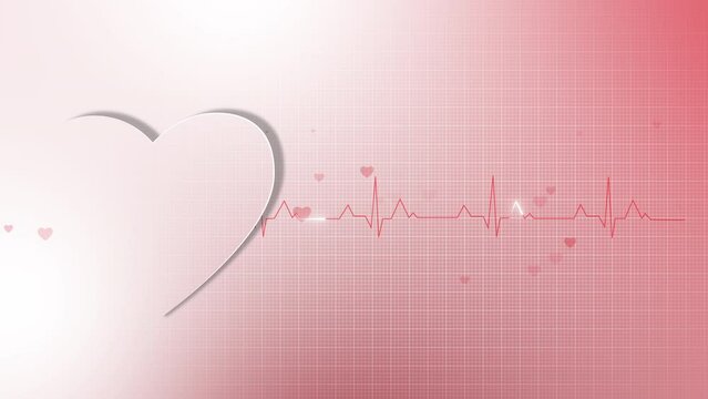 Heart pulse, red and white loop motion graphic. Heartbeat cardiogram. Beautiful healthcare, medical background.