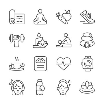 wellness line icons set vector image