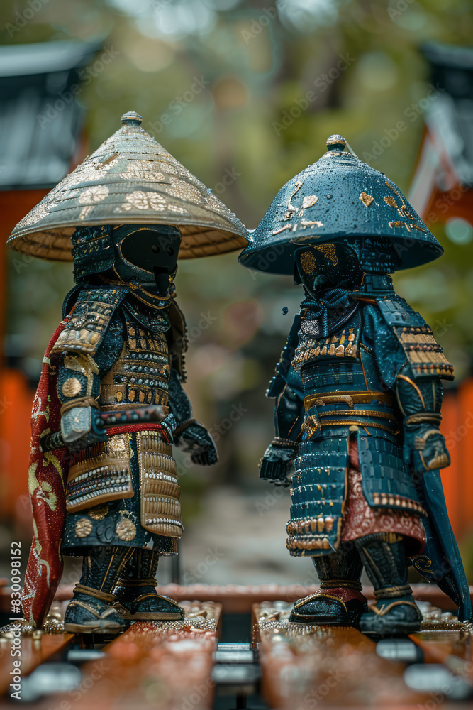 Aufkleber illustration of foosball player figures in peruvian ponchos and hats facing off against figures in j