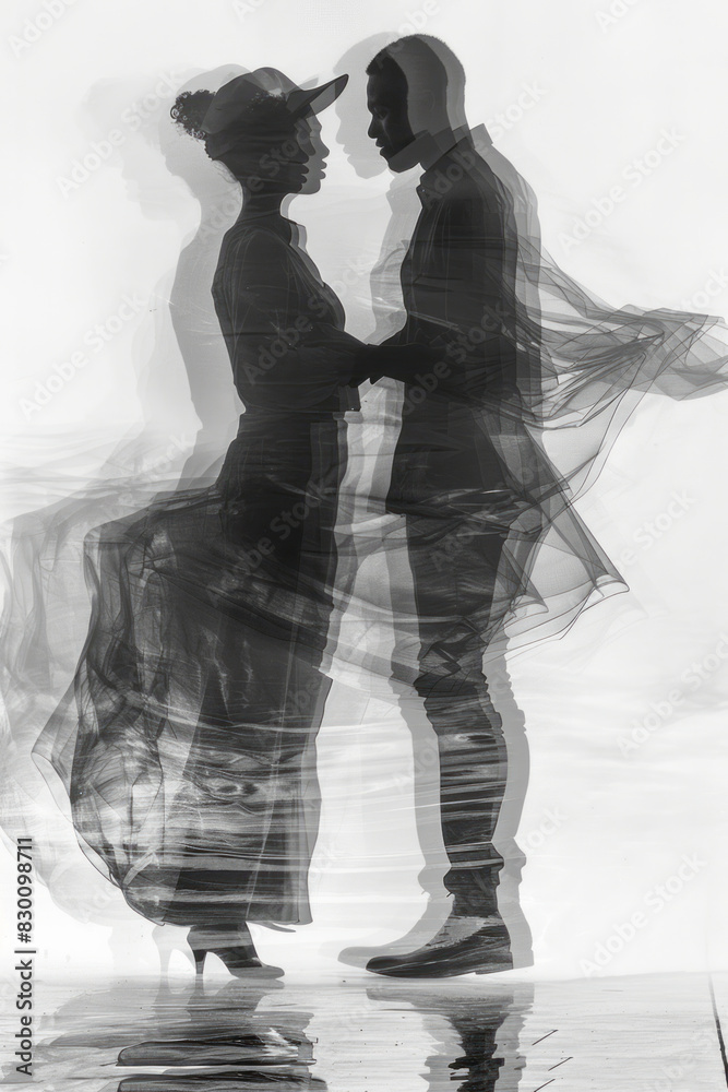 Poster Image of two players dancing in sync, with mirrored motion lines showing their coordinated movements,