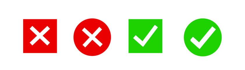 Green checkmark, red cross icon. Isolated background