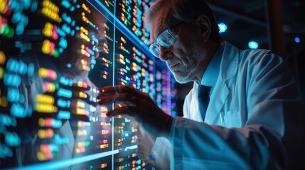 Modern Scientific Research: Scientist Analyzing Genetic Sequences on Digital Interface