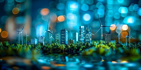 Capturing a Sustainable Corporate Environment Through a Miniature Tilt-Shift Lens: Emphasizing Green Energy and Clean Business Practices. Concept Corporate Sustainability, Miniature Photography